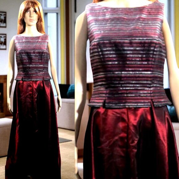 JS Collections Dresses & Skirts - Burgundy & Silver Long Sleeveless Gown